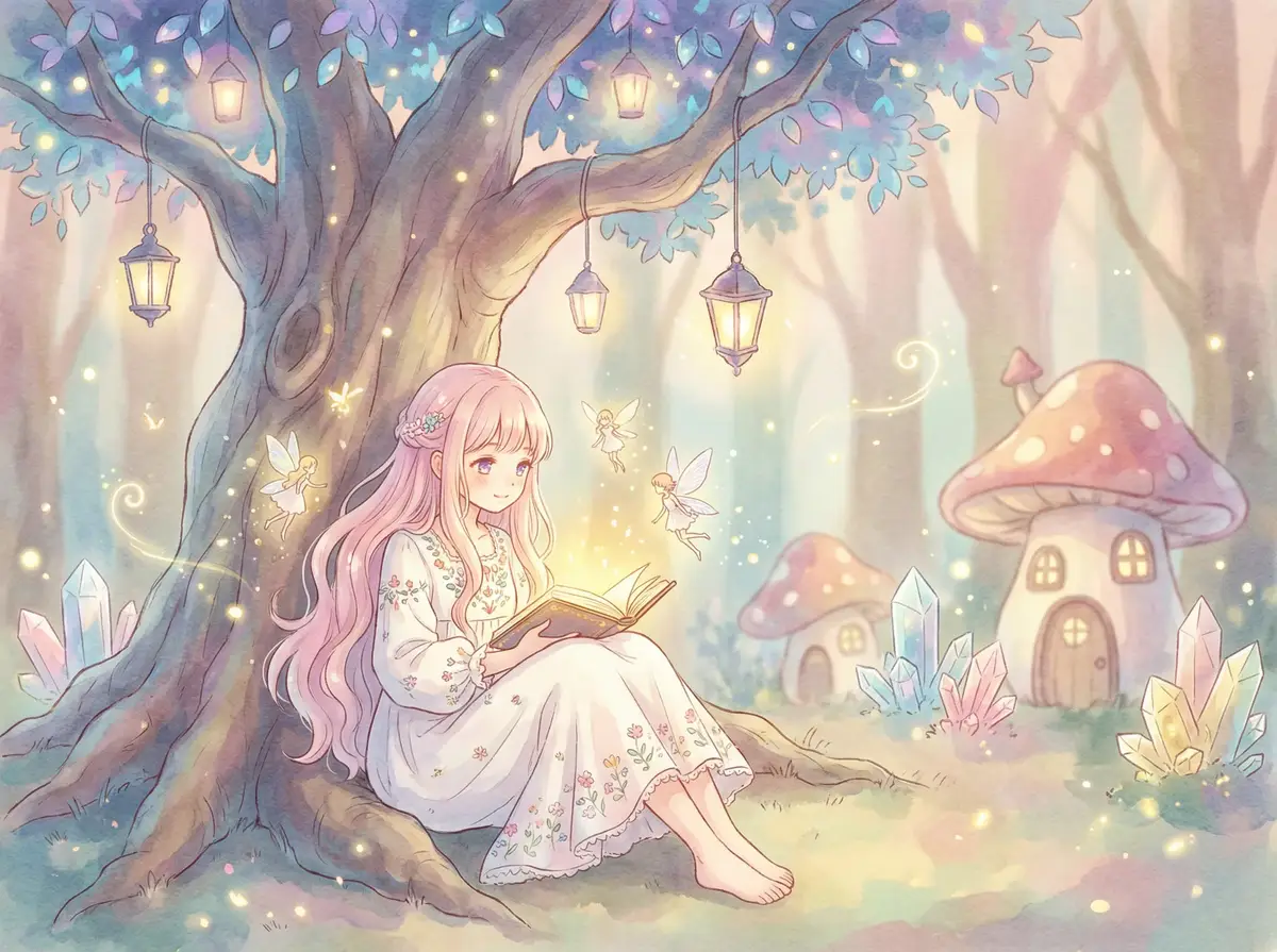 最近免费视频中文2019完整版 - 魔法森林中阅读故事书的粉发少女与精灵